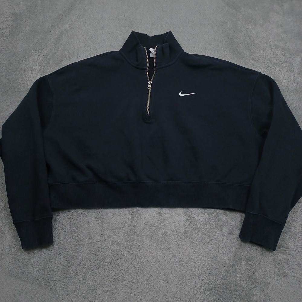 Nike Sweater Womens XL Black 1/4 Zip Cropped Oversized Casual Pullover